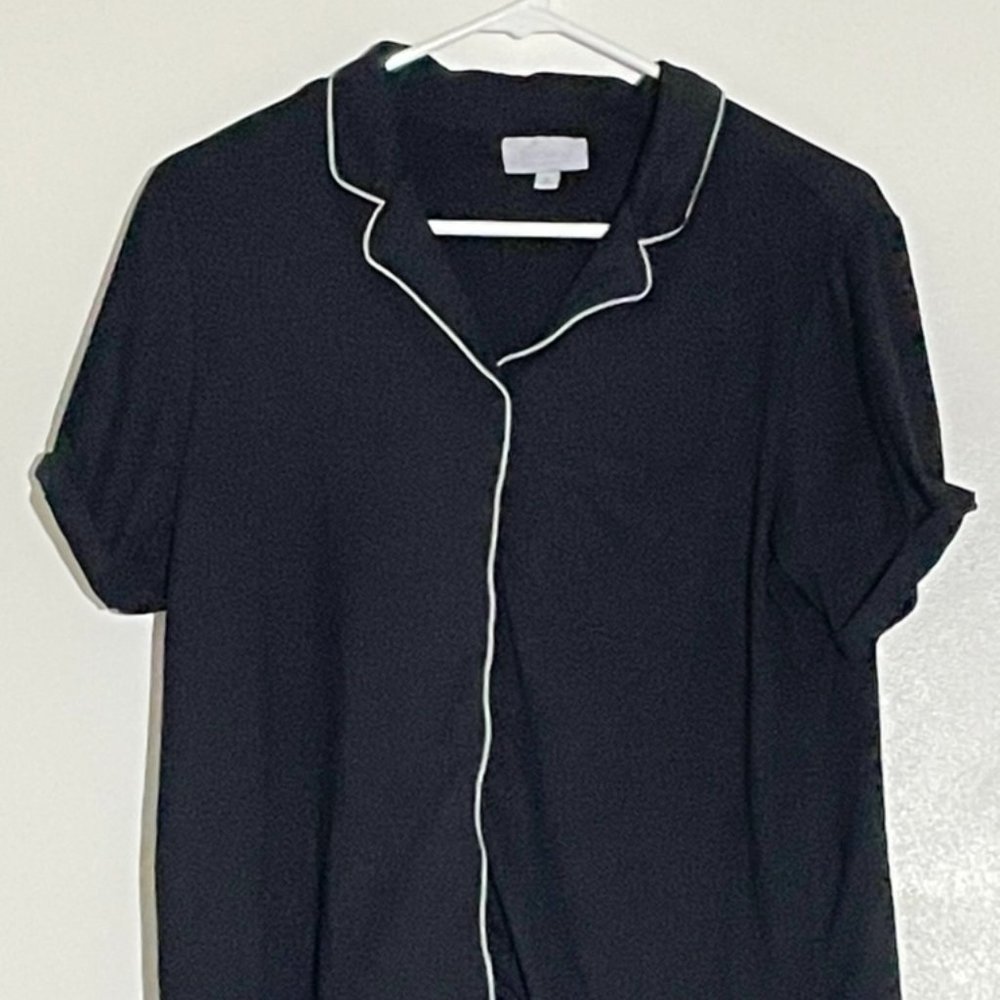 Black Pajama Shortsleeve Top